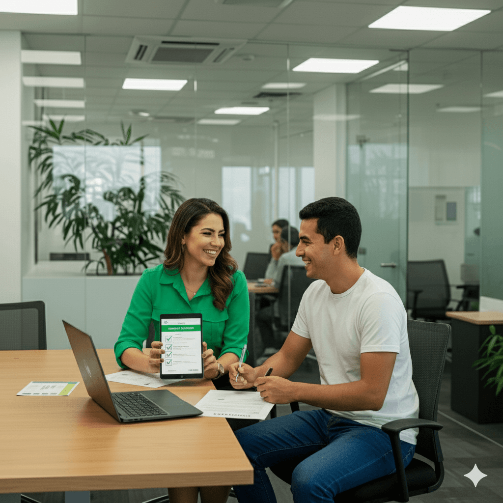 asesora de capital libre y cliente firmando el contrato